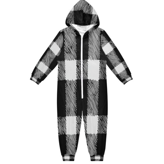 RMDQTR Ultra-Soft Crystal Velvet One-Piece Pajamas/Loungewear Black White Plaid
