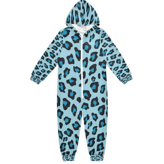 RMDQTR Ultra-Soft Crystal Velvet One-Piece Pajamas/Loungewear Blue Leopard Print
