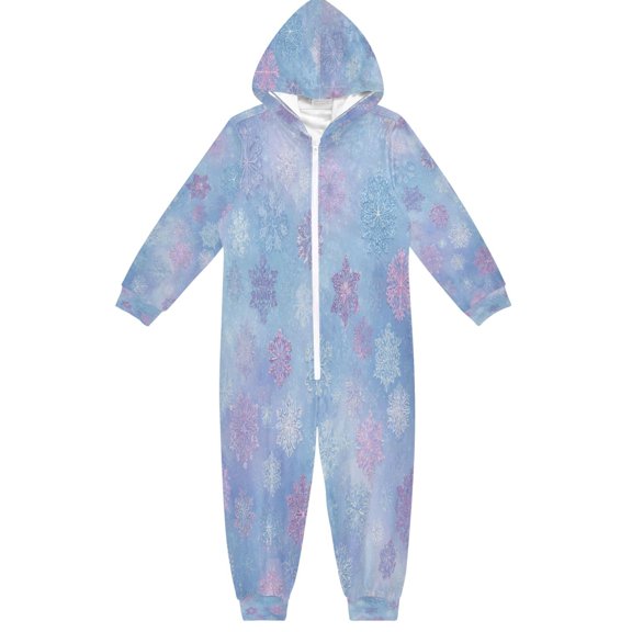 RMDQTR Ultra-Soft Crystal Velvet One-Piece Pajamas/Loungewear Blue-pink Snowflakes Pattern