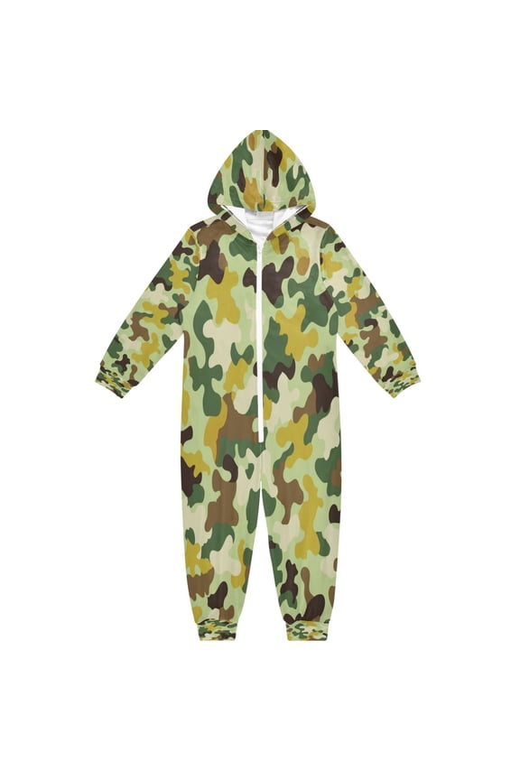 Ultra-Soft Crystal Velvet One-Piece Pajamas/Loungewear Bright Green Camouflage