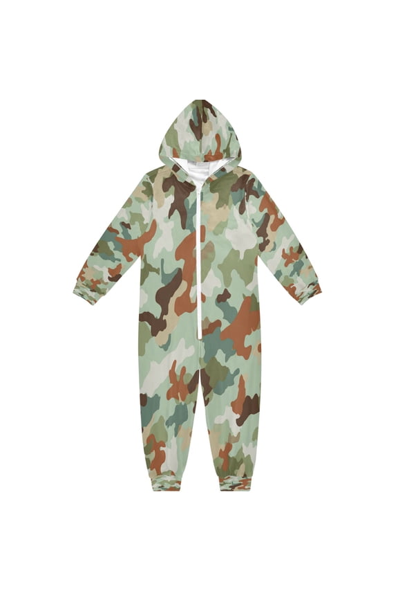 Ultra-Soft Crystal Velvet One-Piece Pajamas/Loungewear Brown Camouflage Pattern