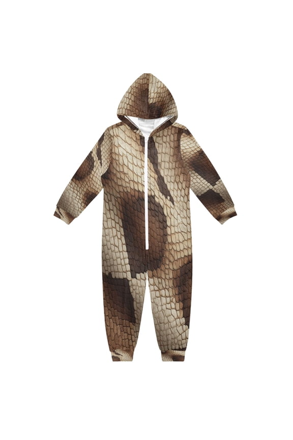 Ultra-Soft Crystal Velvet One-Piece Pajamas/Loungewear Brown Snake Skin Pattern