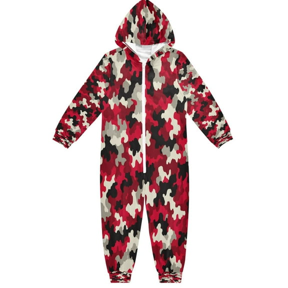 RMDQTR Ultra-Soft Crystal Velvet One-Piece Pajamas/Loungewear Burgundy Camouflage Pattern