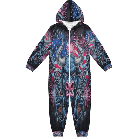 RMDQTR Ultra-Soft Crystal Velvet One-Piece Pajamas/Loungewear Cartoon Cow Soldier Pattern