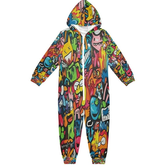 RMDQTR Ultra-Soft Crystal Velvet One-Piece Pajamas/Loungewear Cartoon Graffiti Style