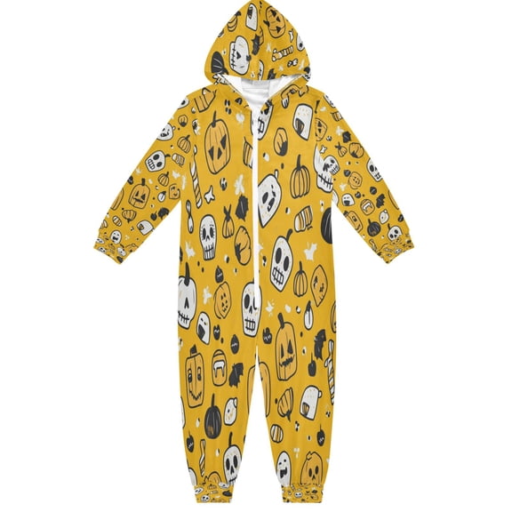 RMDQTR Ultra-Soft Crystal Velvet One-Piece Pajamas/Loungewear Cartoon Halloween Pattern Skulls