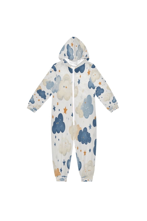 Ultra-Soft Crystal Velvet One-Piece Pajamas/Loungewear Clouds and Stars