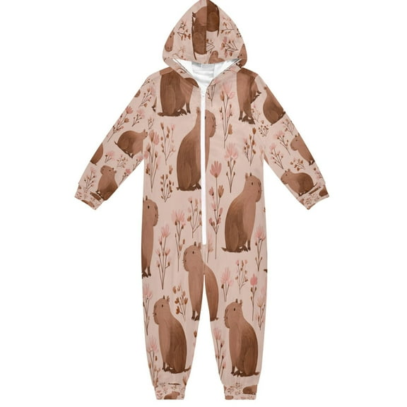 RMDQTR Ultra-Soft Crystal Velvet One-Piece Pajamas/Loungewear Cute Brown Capybara Pattern