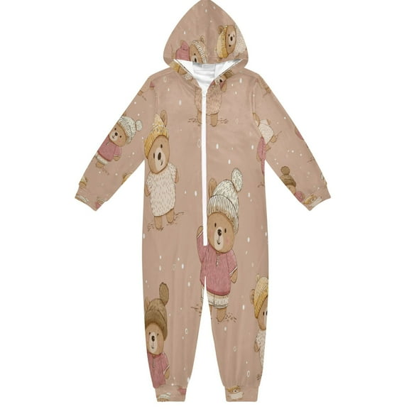 RMDQTR Ultra-Soft Crystal Velvet One-Piece Pajamas/Loungewear Cute Light Pink Bear