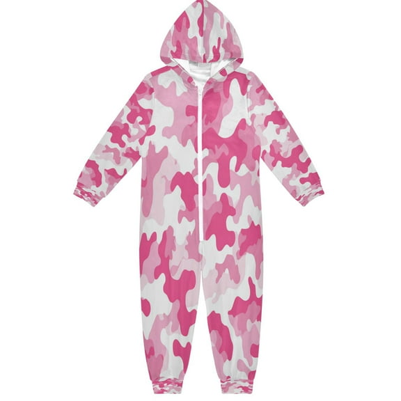 RMDQTR Ultra-Soft Crystal Velvet One-Piece Pajamas/Loungewear Cute Pink Camouflage Pattern