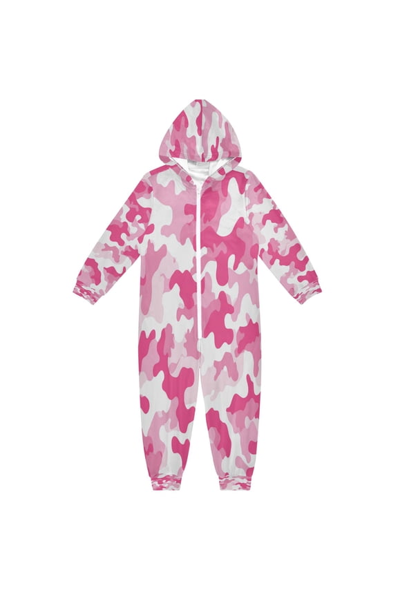 Ultra-Soft Crystal Velvet One-Piece Pajamas/Loungewear Cute Pink Camouflage Pattern
