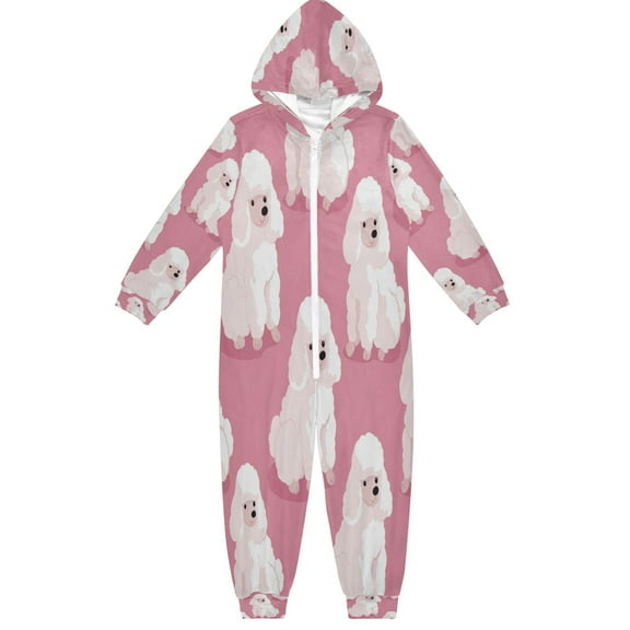 RMDQTR Ultra-Soft Crystal Velvet One-Piece Pajamas/Loungewear Cute White Dogs