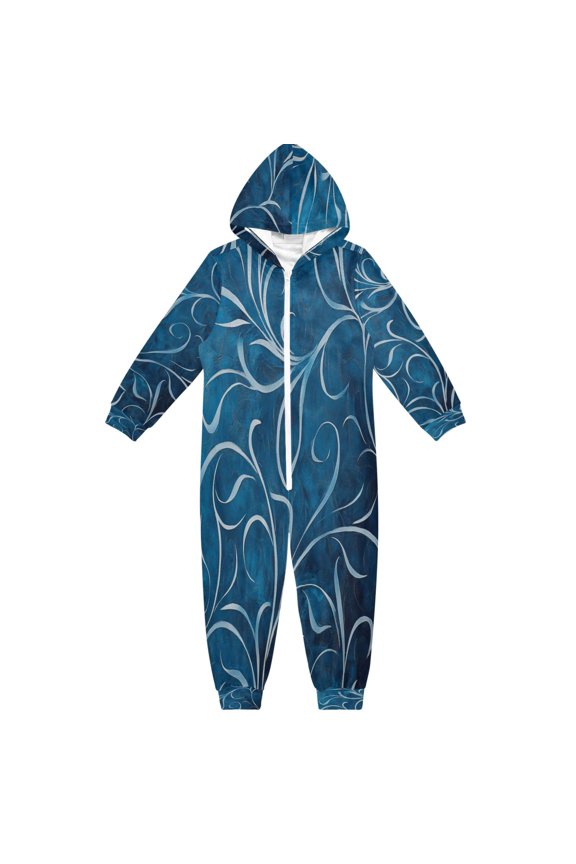 Ultra-Soft Crystal Velvet One-Piece Pajamas/Loungewear Dark Blue Printing