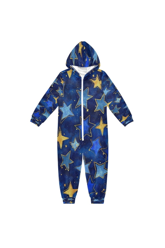 Ultra-Soft Crystal Velvet One-Piece Pajamas/Loungewear Dark Blue Stars