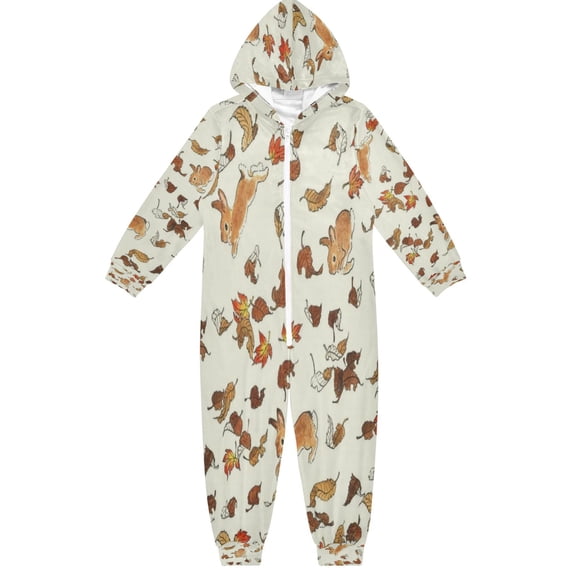 RMDQTR Ultra-Soft Crystal Velvet One-Piece Pajamas/Loungewear Falling Leaves and Rabbits