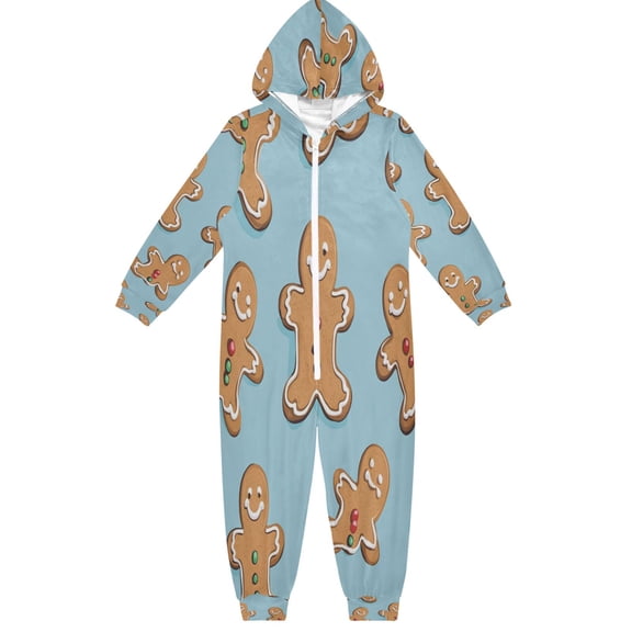 RMDQTR Ultra-Soft Crystal Velvet One-Piece Pajamas/Loungewear Gingerbread Man Pattern Blue
