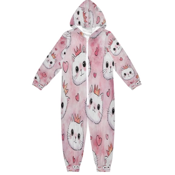 RMDQTR Ultra-Soft Crystal Velvet One-Piece Pajamas/Loungewear Happy Crown Kitty