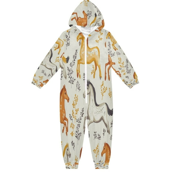 RMDQTR Ultra-Soft Crystal Velvet One-Piece Pajamas/Loungewear Horse with Leaves