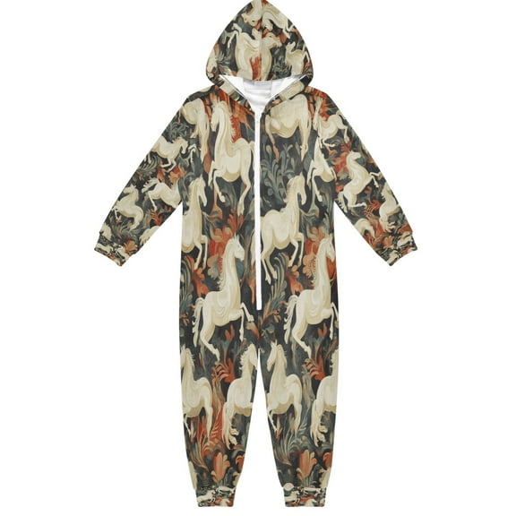 RMDQTR Ultra-Soft Crystal Velvet One-Piece Pajamas/Loungewear Horses Patterns