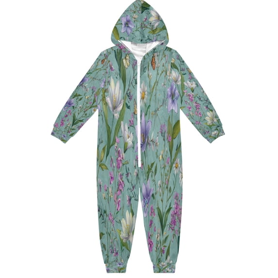 RMDQTR Ultra-Soft Crystal Velvet One-Piece Pajamas/Loungewear Lavender Blue Lilies
