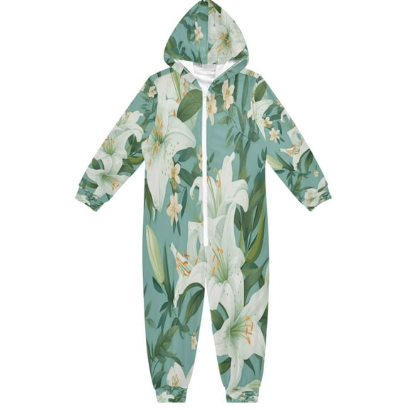 RMDQTR Ultra-Soft Crystal Velvet One-Piece Pajamas/Loungewear Lily Flower