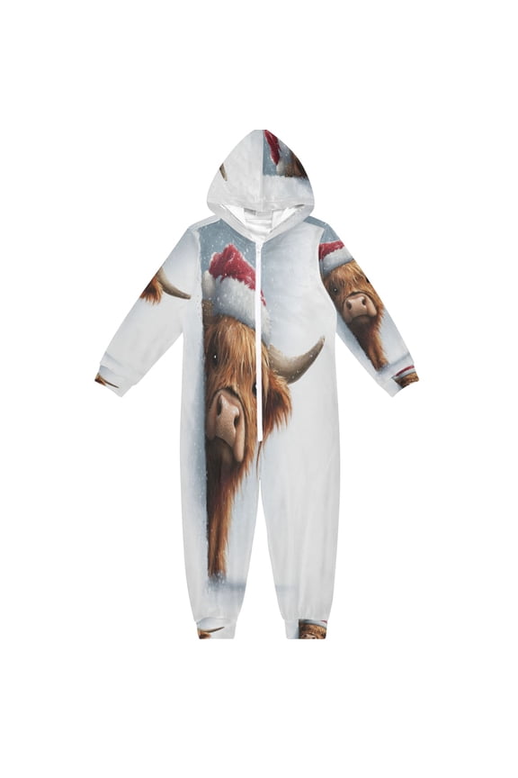 Ultra-Soft Crystal Velvet One-Piece Pajamas/Loungewear Lovely Christmas Highland Cow