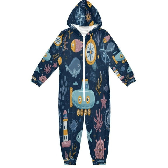 RMDQTR Ultra-Soft Crystal Velvet One-Piece Pajamas/Loungewear Maritime Paradise