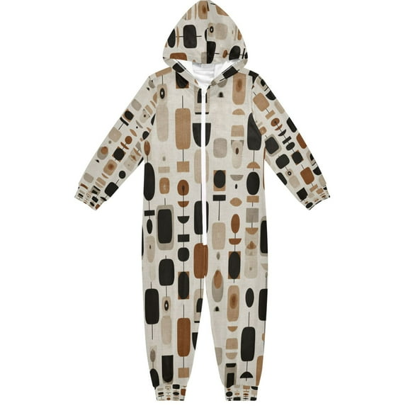 RMDQTR Ultra-Soft Crystal Velvet One-Piece Pajamas/Loungewear Mid-century Modern Pattern