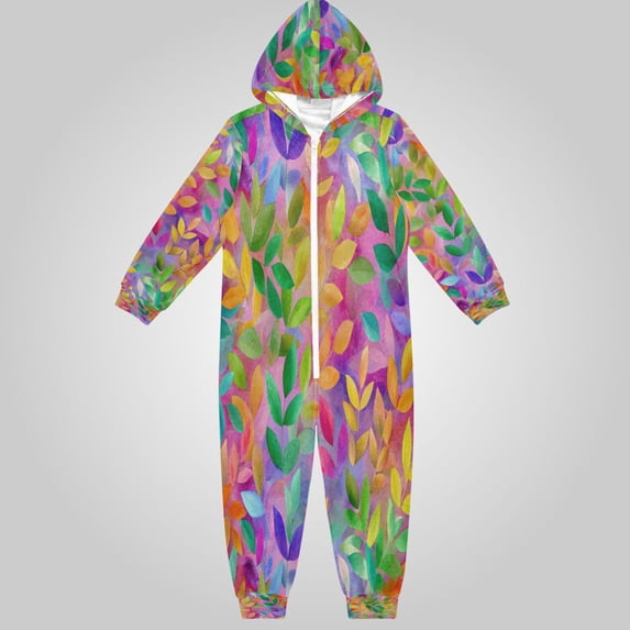 RMDQTR Ultra-Soft Crystal Velvet One-Piece Pajamas/Loungewear Multicolor Foliage Design