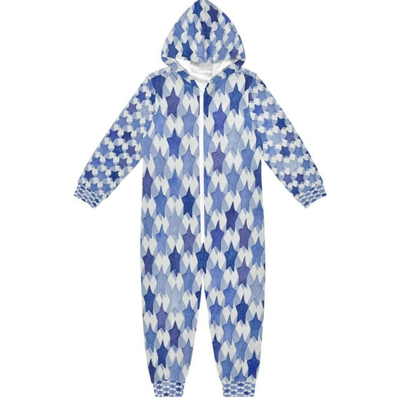 RMDQTR Ultra-Soft Crystal Velvet One-Piece Pajamas/Loungewear Navy Blue Stars