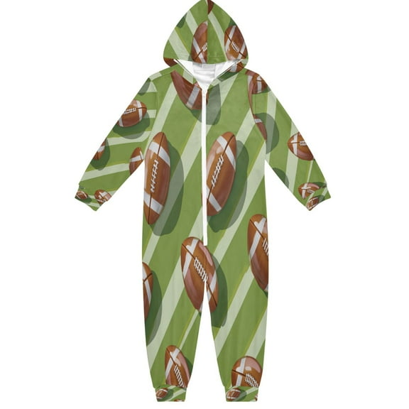 RMDQTR Ultra-Soft Crystal Velvet One-Piece Pajamas/Loungewear Rugby Balls Pattern