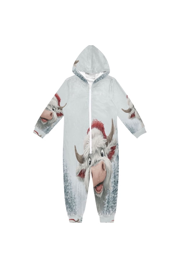Ultra-Soft Crystal Velvet One-Piece Pajamas/Loungewear Snow Highland Cow