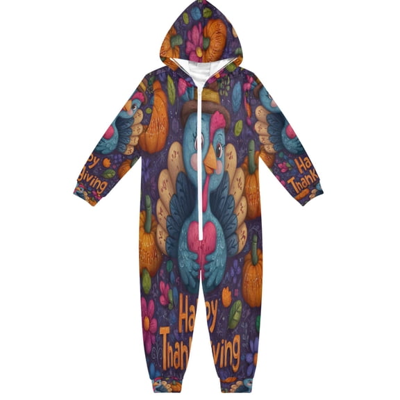 RMDQTR Ultra-Soft Crystal Velvet One-Piece Pajamas/Loungewear Thanksgiving Turkey Design