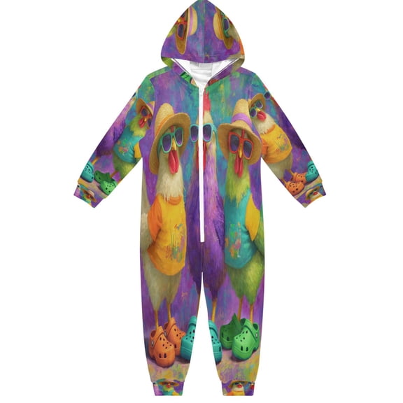 RMDQTR Ultra-Soft Crystal Velvet One-Piece Pajamas/Loungewear Three Cute Chickens Pattern