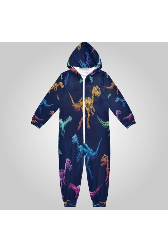 Ultra-Soft Crystal Velvet One-Piece Pajamas/Loungewear Vividly Colored Dinosaur Bones