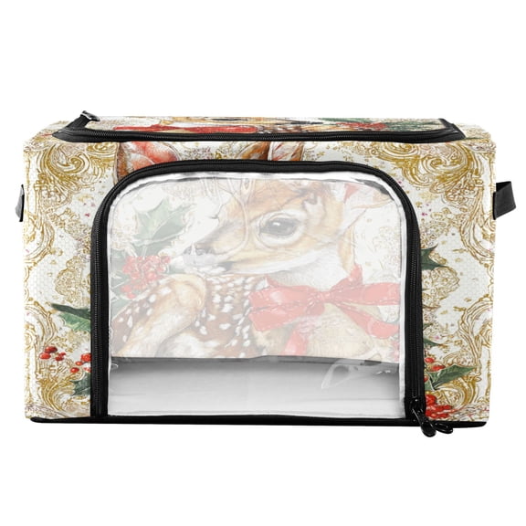RMDQTR Waterproof Double Opening Foldable Storage Bin with Iron Frame for Closet Bathroom16.9*11.4*10 in Baby Deer with Red Bow
