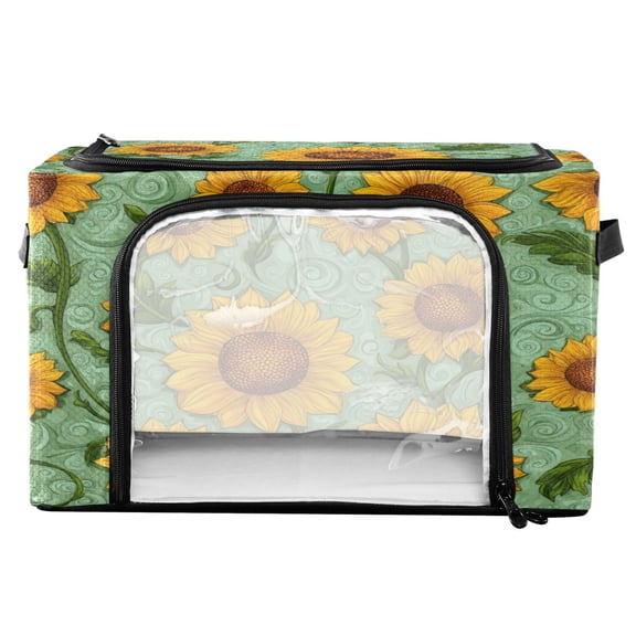 RMDQTR Waterproof Double Opening Foldable Storage Bin with Iron Frame for Closet Bathroom16.9*11.4*10 in Beautiful Hand-painted Sunflowers