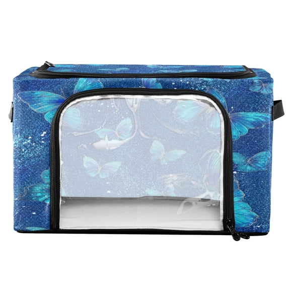 RMDQTR Waterproof Double Opening Foldable Storage Bin with Iron Frame for Closet Bathroom16.9*11.4*10 in Blue Glitter Butterfly