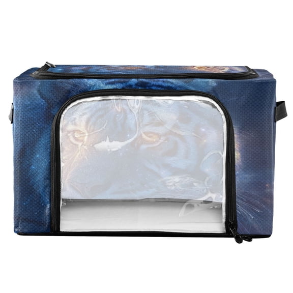 RMDQTR Waterproof Double Opening Foldable Storage Bin with Iron Frame for Closet Bathroom16.9*11.4*10 in Blue Tiger