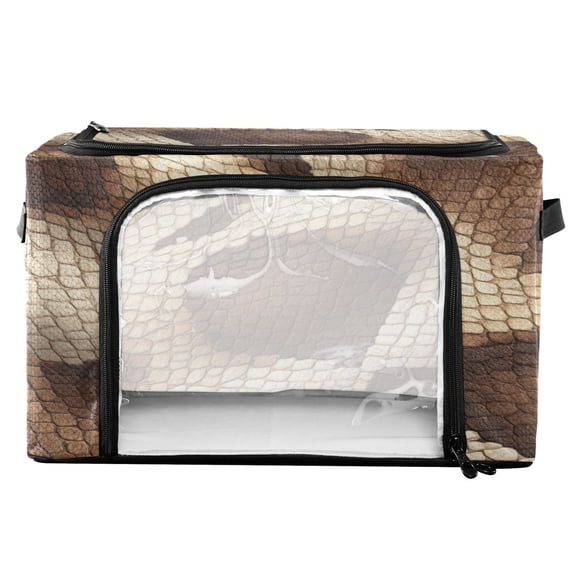 RMDQTR Waterproof Double Opening Foldable Storage Bin with Iron Frame for Closet Bathroom16.9*11.4*10 in Brown Snake Skin Pattern