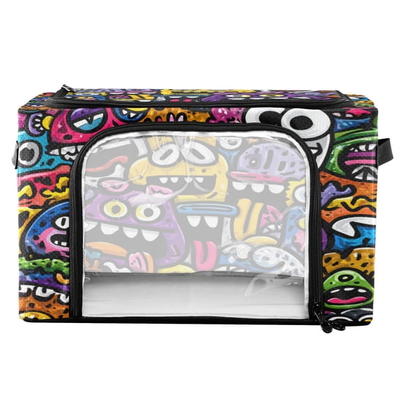 RMDQTR Waterproof Double Opening Foldable Storage Bin with Iron Frame for Closet Bathroom16.9*11.4*10 in Colorful Cartoon Monsters