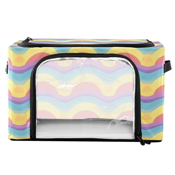 RMDQTR Waterproof Double Opening Foldable Storage Bin with Iron Frame for Closet Bathroom16.9*11.4*10 in Colorful Rainbow Wave