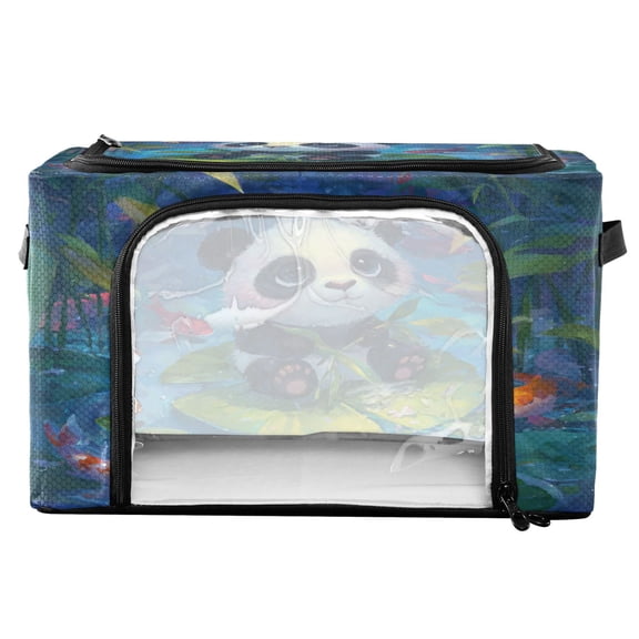 RMDQTR Waterproof Double Opening Foldable Storage Bin with Iron Frame for Closet Bathroom16.9*11.4*10 in Cute Panda Baby Pattern