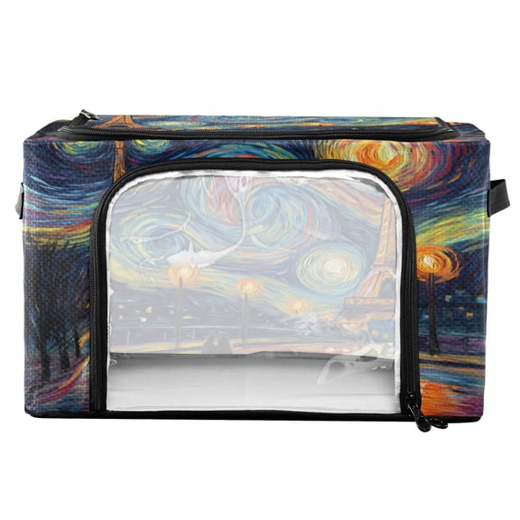 RMDQTR Waterproof Double Opening Foldable Storage Bin with Iron Frame for Closet Bathroom16.9*11.4*10 in Eiffel Tower under The Stars