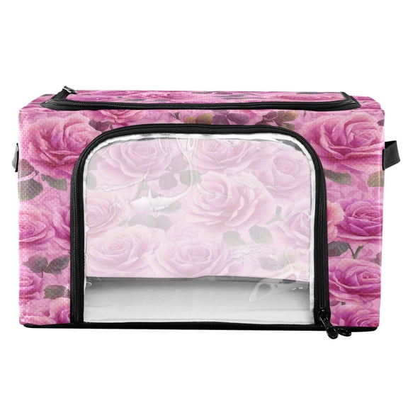 RMDQTR Waterproof Double Opening Foldable Storage Bin with Iron Frame for Closet Bathroom16.9*11.4*10 in Magenta-red Roses Pattern