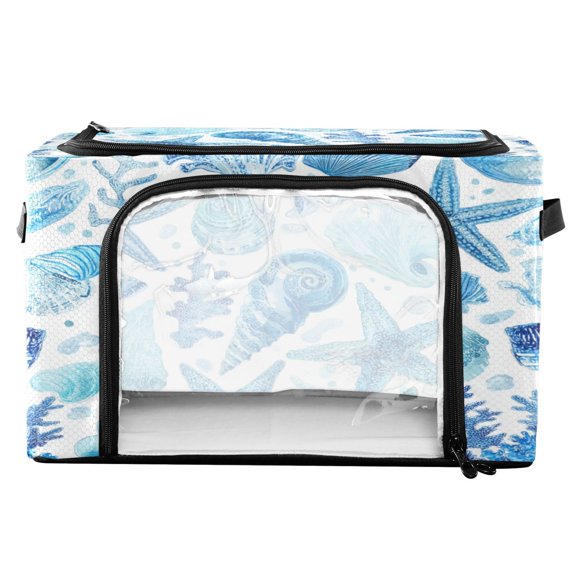 RMDQTR Waterproof Double Opening Foldable Storage Bin with Iron Frame for Closet Bathroom16.9*11.4*10 in Ocean-inspired Sea Creatures Pattern