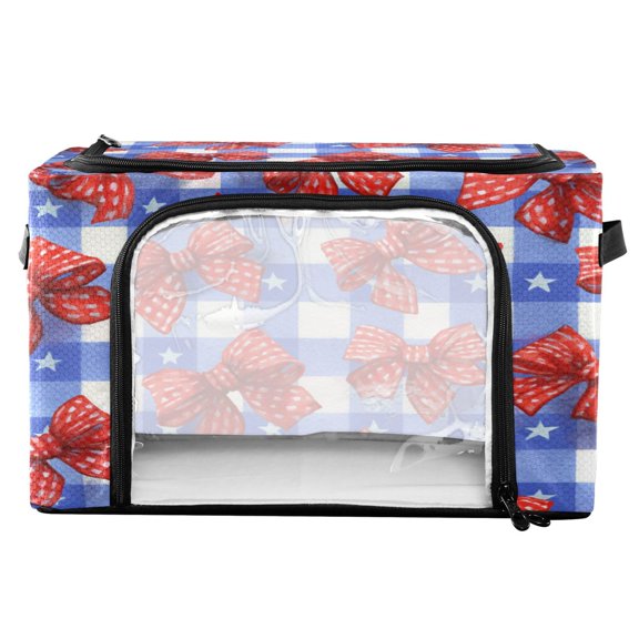 RMDQTR Waterproof Double Opening Foldable Storage Bin with Iron Frame for Closet Bathroom16.9*11.4*10 in Retro Red Polka Dot Bows