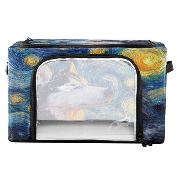 RMDQTR Waterproof Double Opening Foldable Storage Bin with Iron Frame for Closet Bathroom16.9*11.4*10 in Siberian Husky