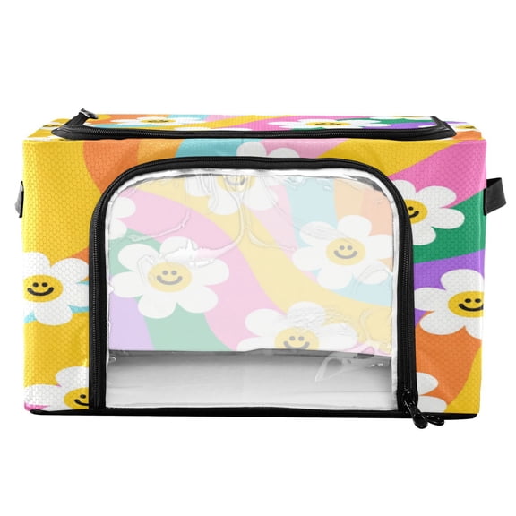 RMDQTR Waterproof Double Opening Foldable Storage Bin with Iron Frame for Closet Bathroom16.9*11.4*10 in Smiley Daisy on Rainbow Background