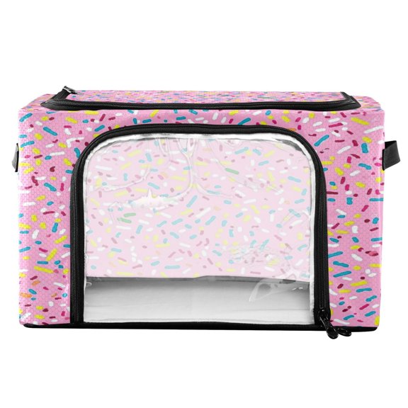 RMDQTR Waterproof Double Opening Foldable Storage Bin with Iron Frame for Closet Bathroom16.9*11.4*10 in Sprinkles on Pink